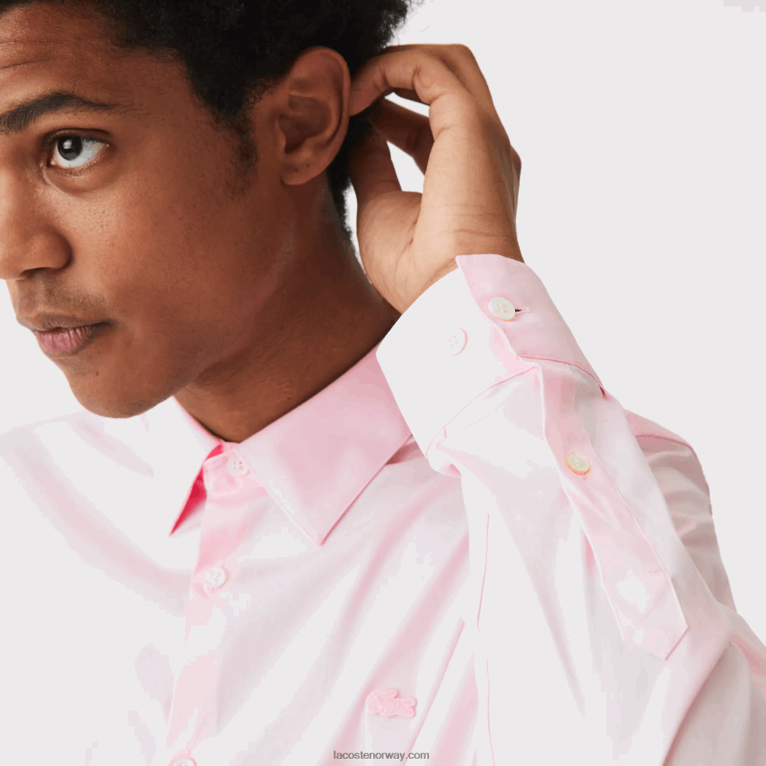 Lacoste slank fit fransk krage bomullspoplinskjorte 4J4X0T1440 lys rosa ady menn