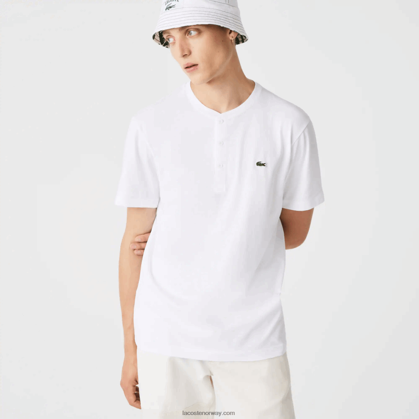 Lacoste Henley t-skjorte i pima bomullsjersey med hals 4J4X0T589 hvit 001 menn