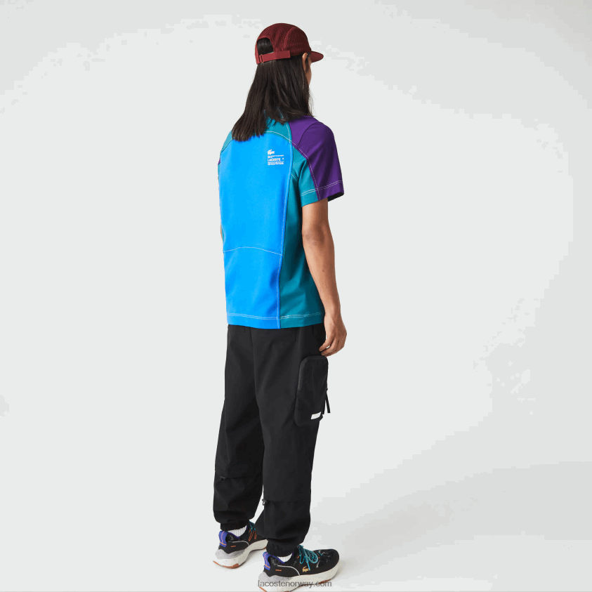 Lacoste Heritage regular fit color-block stretch pique t-skjorte 4J4X0T819 blå grønn lilla 7w6 menn