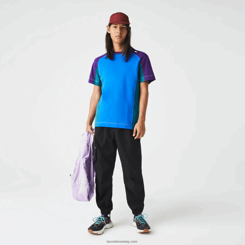Lacoste Heritage regular fit color-block stretch pique t-skjorte 4J4X0T819 blå grønn lilla 7w6 menn
