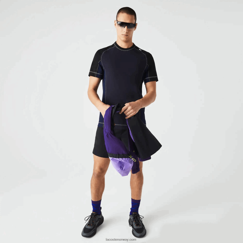 Lacoste Heritage regular fit color-block stretch pique t-skjorte 4J4X0T820 marineblå svart 7w4 menn
