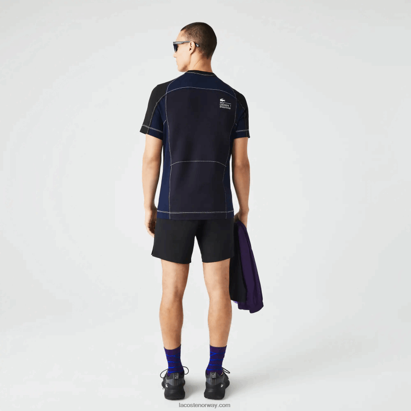 Lacoste Heritage regular fit color-block stretch pique t-skjorte 4J4X0T820 marineblå svart 7w4 menn