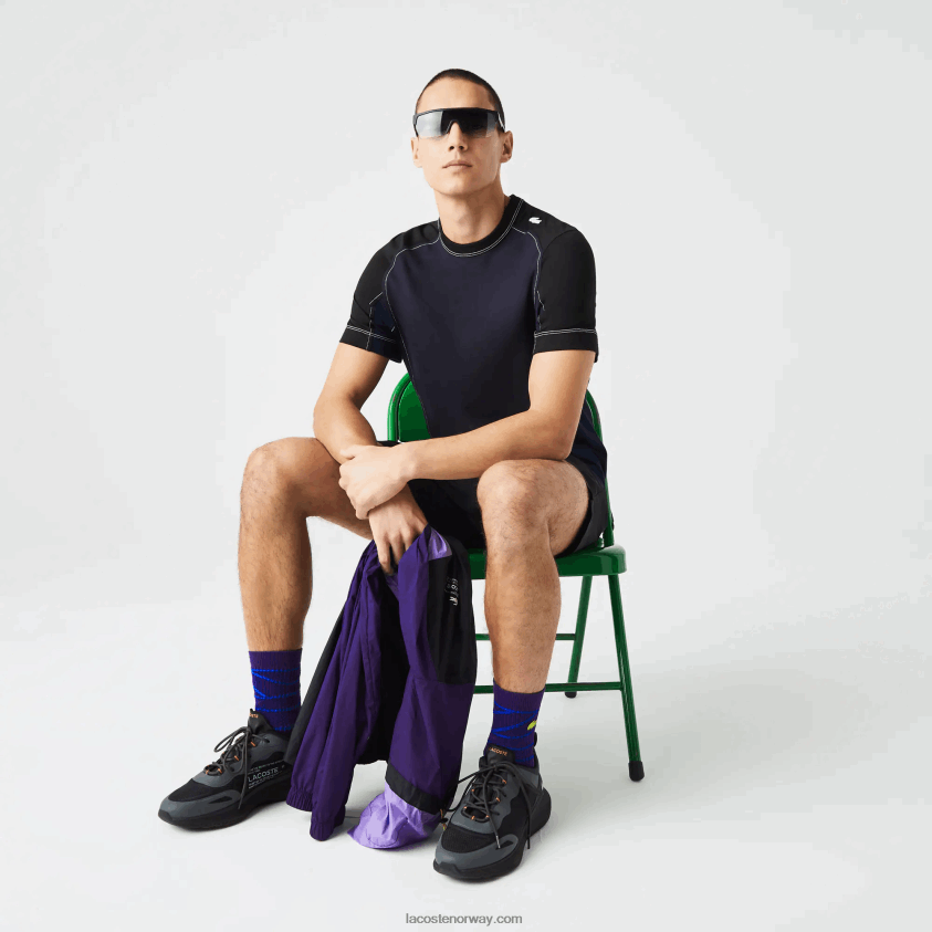 Lacoste Heritage regular fit color-block stretch pique t-skjorte 4J4X0T820 marineblå svart 7w4 menn