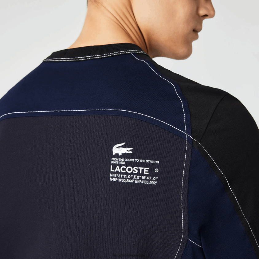 Lacoste Heritage regular fit color-block stretch pique t-skjorte 4J4X0T820 marineblå svart 7w4 menn