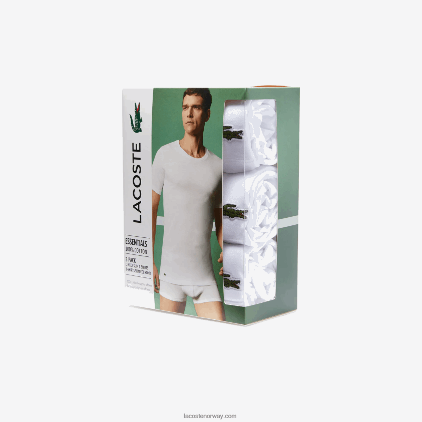 Lacoste T-skjorte i bomull med rund hals 3-pakning 4J4X0T1350 hvit 001 menn