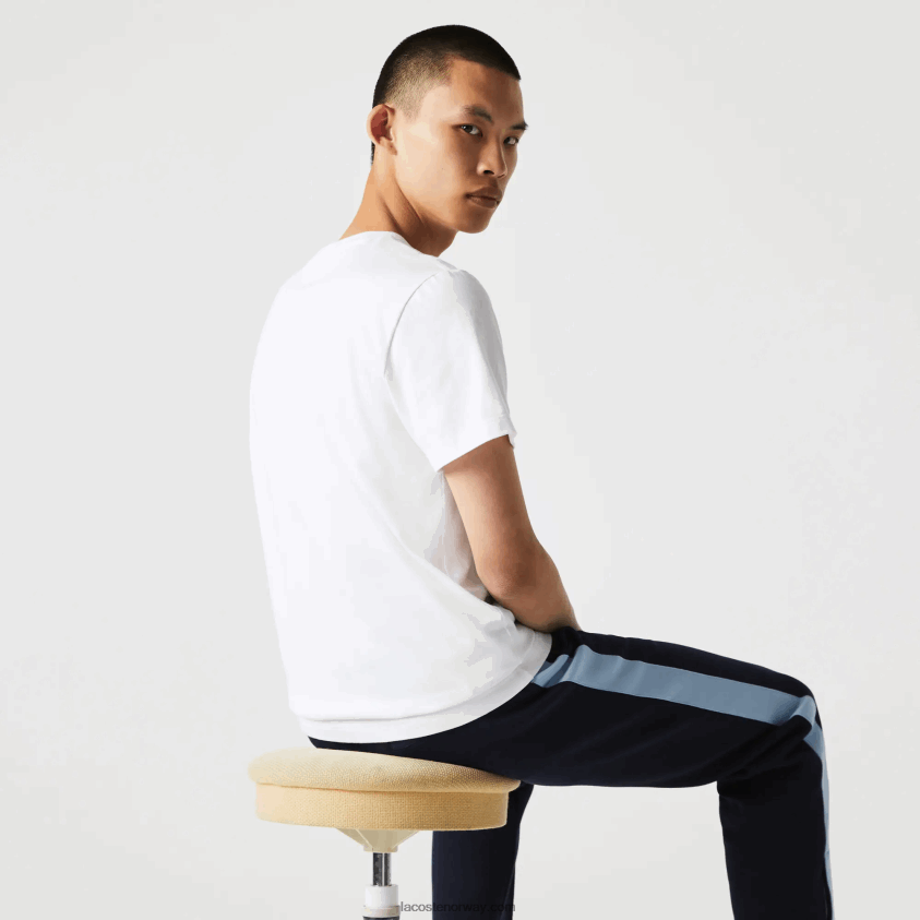 Lacoste T-skjorte i økologisk bomull i farget krokodiller med rund hals 4J4X0T919 hvit 001 menn