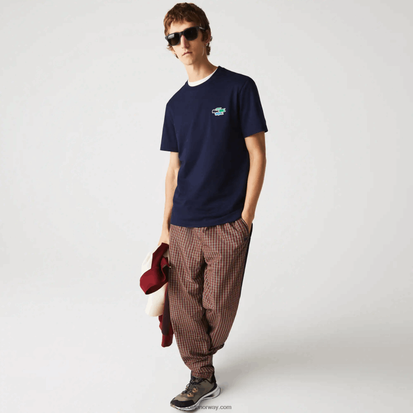 Lacoste T-skjorte i økologisk bomull i farget krokodiller med rund hals 4J4X0T920 marineblå 166 menn