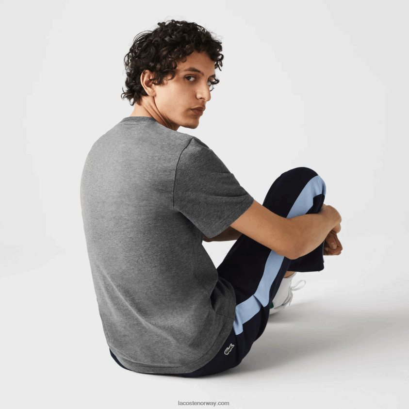 Lacoste T-skjorte i økologisk bomull i farget krokodiller med rund hals 4J4X0T921 grå kine 1vq menn