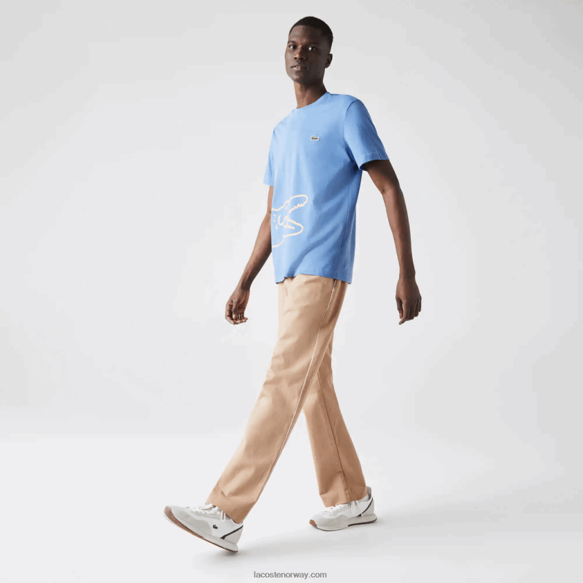 Lacoste T-skjorte i økologisk bomull med rund hals med krokodilletrykk 4J4X0T903 blå 776 menn