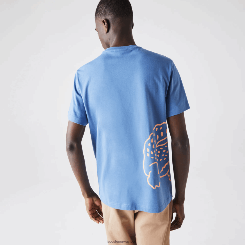Lacoste T-skjorte i økologisk bomull med rund hals med krokodilletrykk 4J4X0T903 blå 776 menn