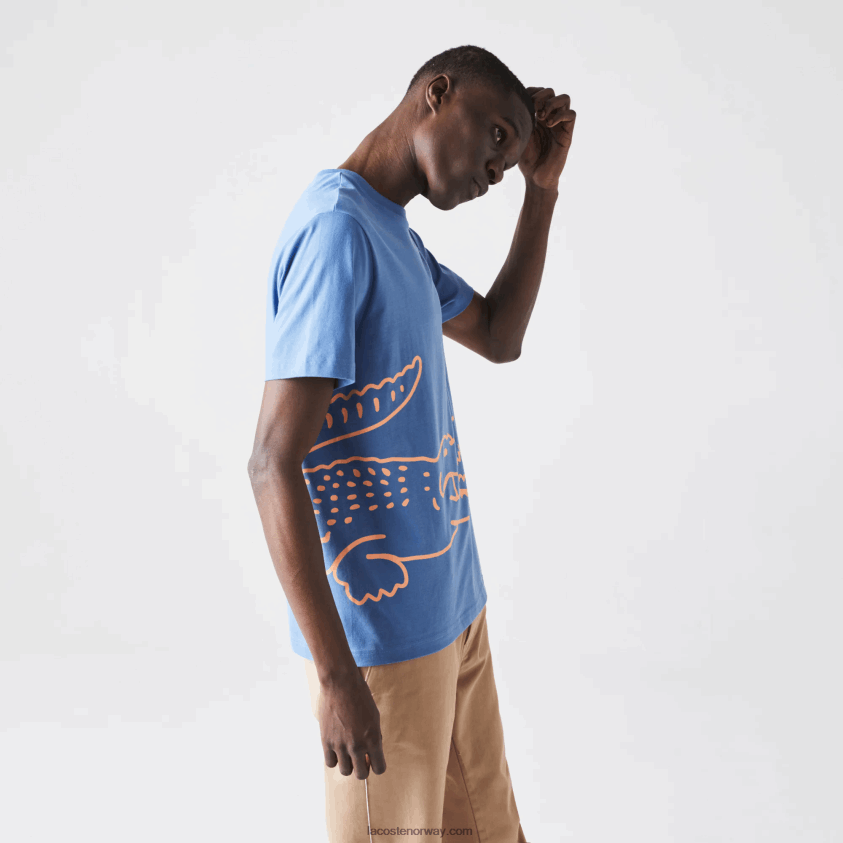 Lacoste T-skjorte i økologisk bomull med rund hals med krokodilletrykk 4J4X0T903 blå 776 menn