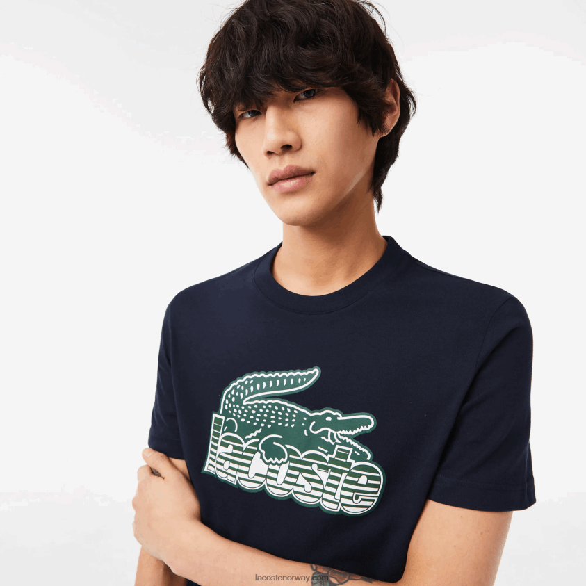 Lacoste T-skjorte med bomullsjersey-trykk 4J4X0T64 marineblå 166 menn
