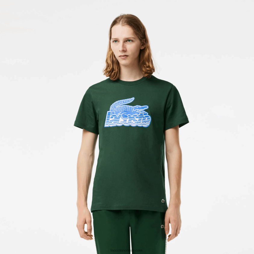 Lacoste T-skjorte med bomullsjersey-trykk 4J4X0T65 grønn 132 menn