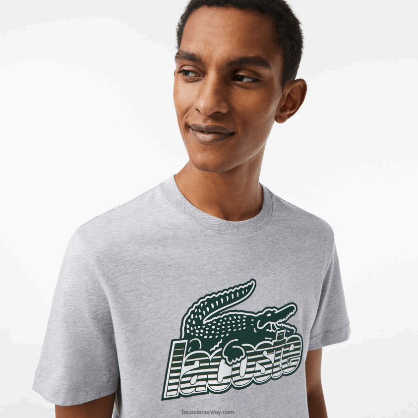 Lacoste T-skjorte med bomullsjersey-trykk 4J4X0T66 grå kine cca menn