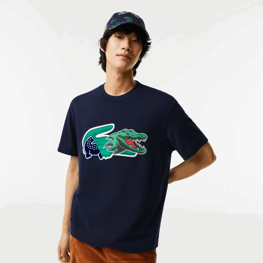 Lacoste avslappet passform oversized krokodille t-skjorte 4J4X0T607 marineblå 166 menn
