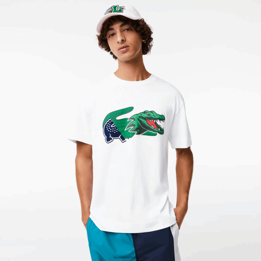 Lacoste avslappet passform oversized krokodille t-skjorte 4J4X0T608 hvit 001 menn