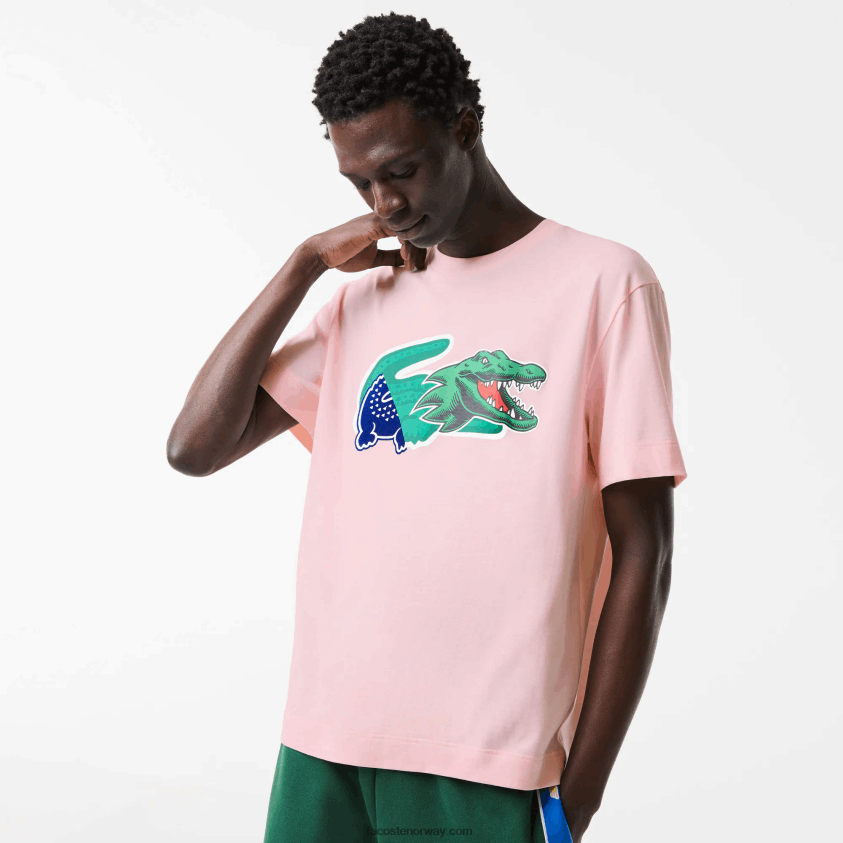 Lacoste avslappet passform oversized krokodille t-skjorte 4J4X0T610 lys rosa t03 menn