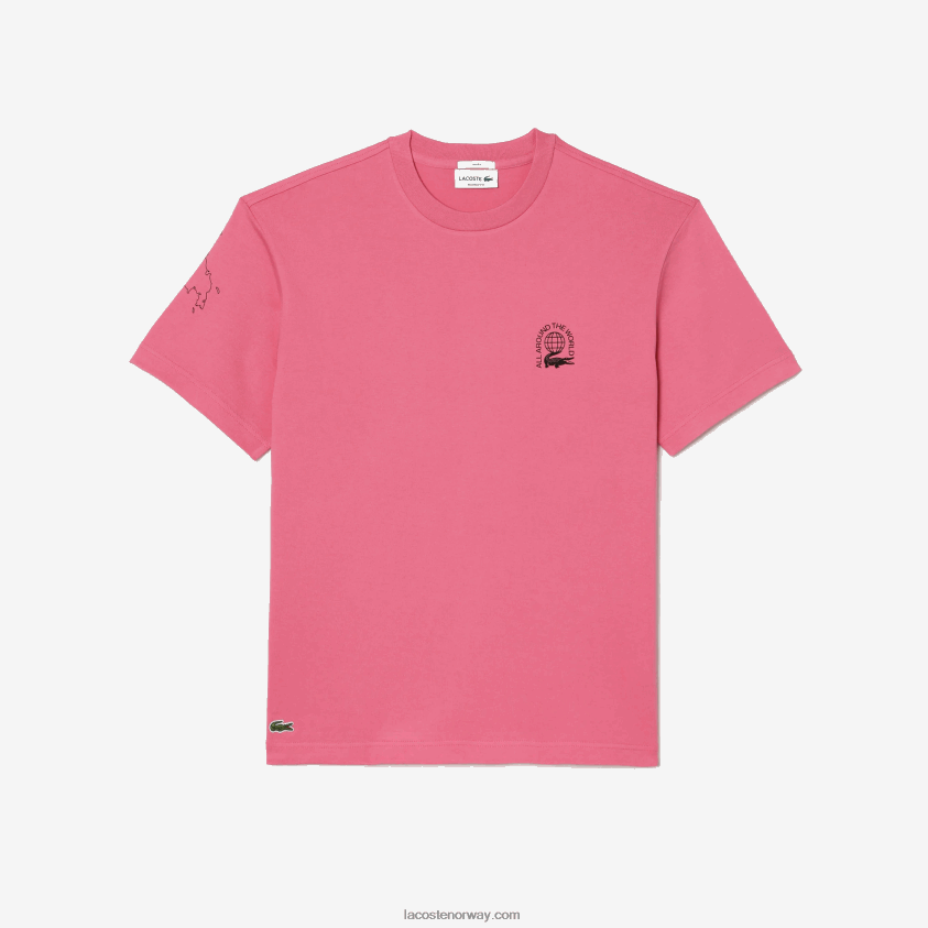 Lacoste avslappet passform t-skjorte i økologisk bomullsjersey 4J4X0T226 rosa 2r3 menn