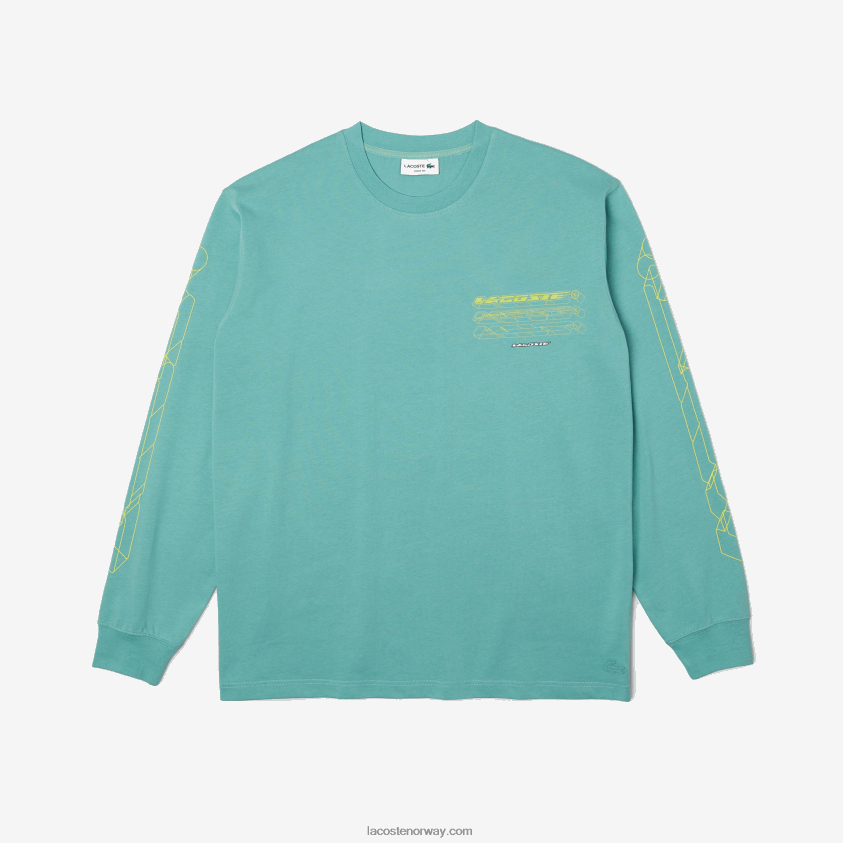 Lacoste langermet t-skjorte i bomullsjersey med løs passform 4J4X0T177 grønn 3a4 menn