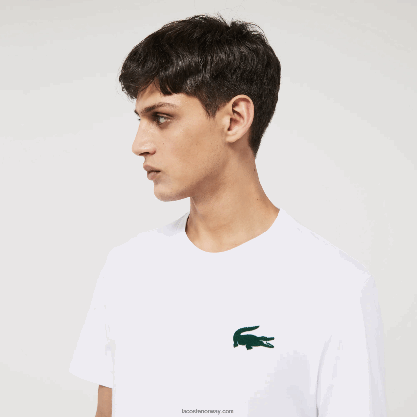 Lacoste lounge-t-skjorte i bomull i velur, krokodille med rund hals 4J4X0T1343 hvit grønn 7wj menn