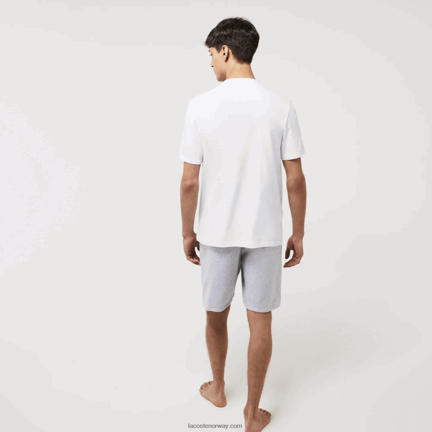 Lacoste lounge-t-skjorte i bomull i velur, krokodille med rund hals 4J4X0T1343 hvit grønn 7wj menn