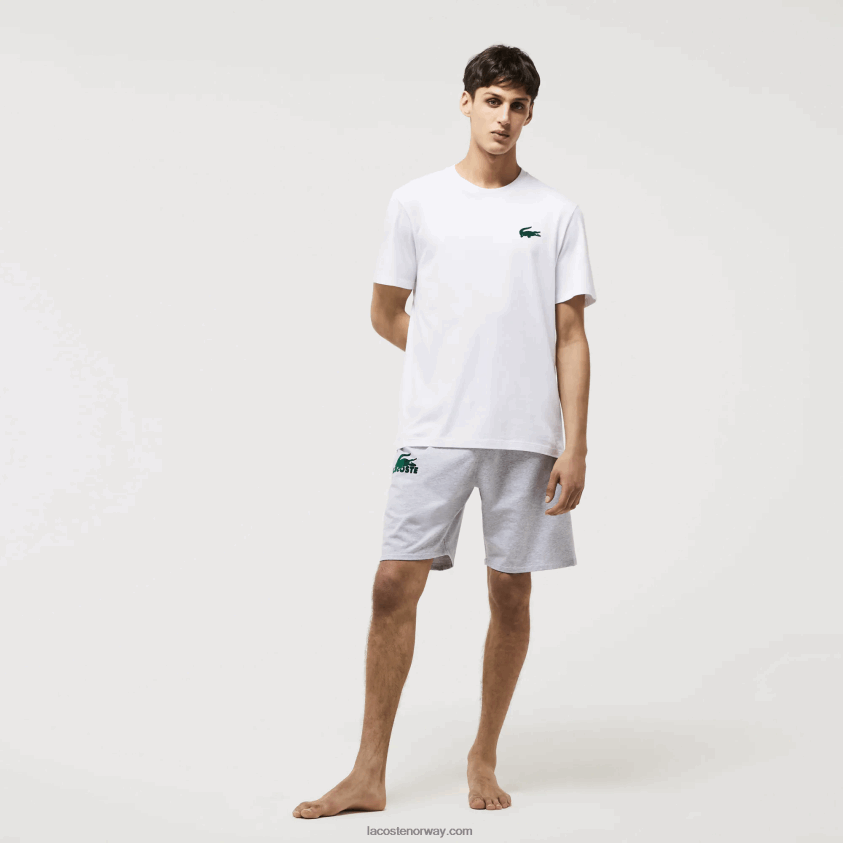 Lacoste lounge-t-skjorte i bomull i velur, krokodille med rund hals 4J4X0T1343 hvit grønn 7wj menn