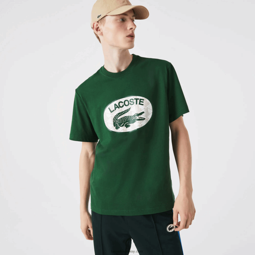 Lacoste normal passform t-skjorte med monogramtrykk 4J4X0T577 grønn 132 menn