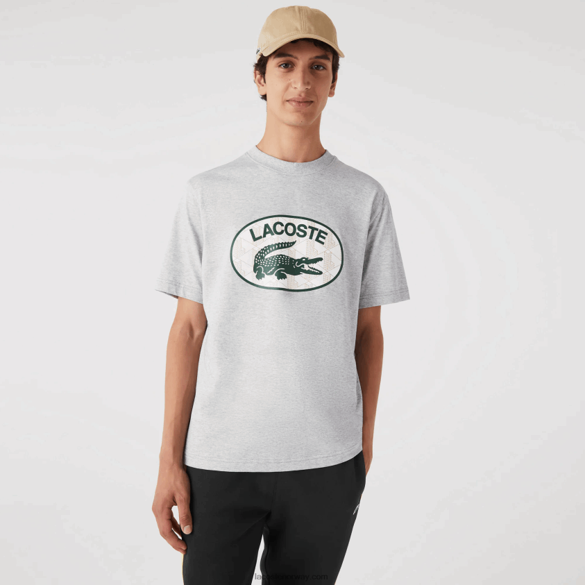 Lacoste normal passform t-skjorte med monogramtrykk 4J4X0T579 grå kine cca menn
