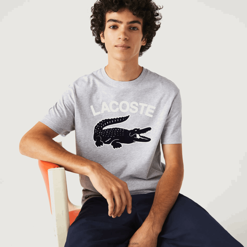 Lacoste normal passform xl t-skjorte med krokodilletrykk 4J4X0T572 grå kine cca menn