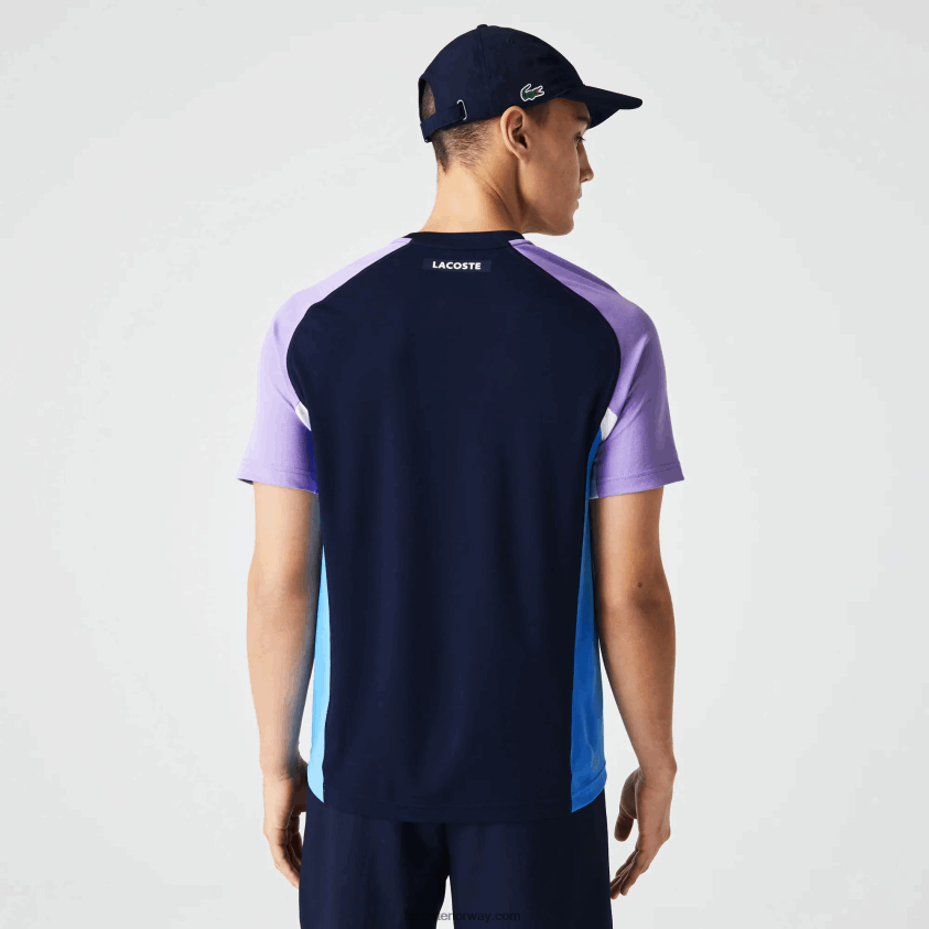Lacoste sport color-block ultratørr pique tennis t-skjorte 4J4X0T584 marineblå lilla hvit blå 5xj menn
