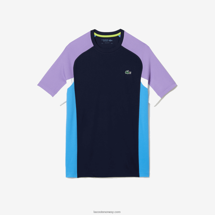 Lacoste sport color-block ultratørr pique tennis t-skjorte 4J4X0T584 marineblå lilla hvit blå 5xj menn