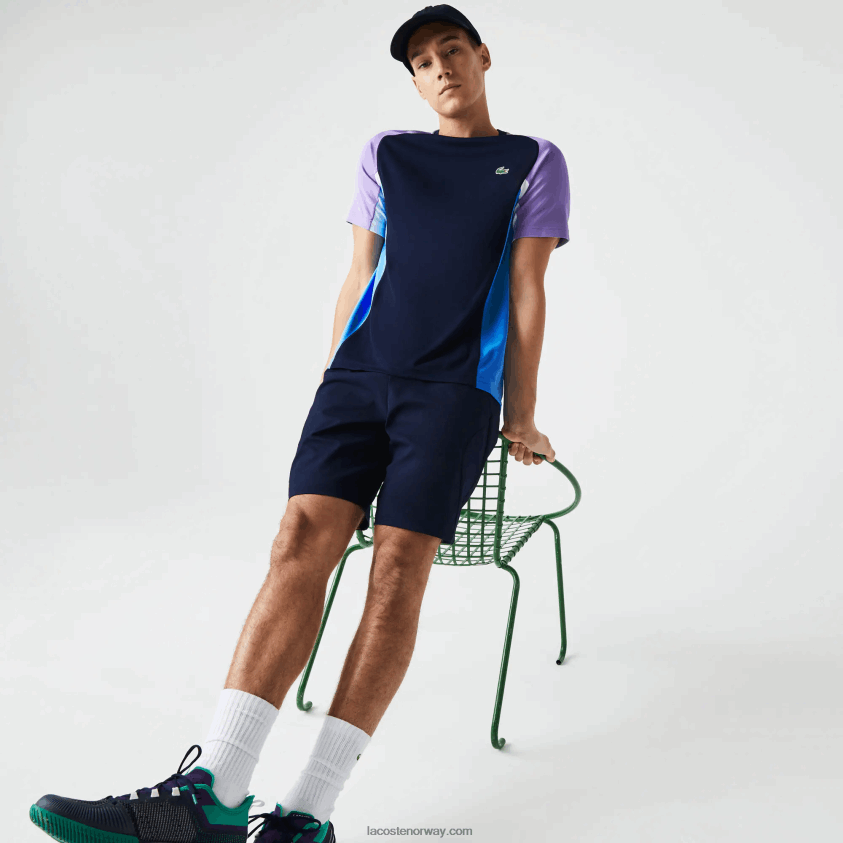 Lacoste sport color-block ultratørr pique tennis t-skjorte 4J4X0T584 marineblå lilla hvit blå 5xj menn