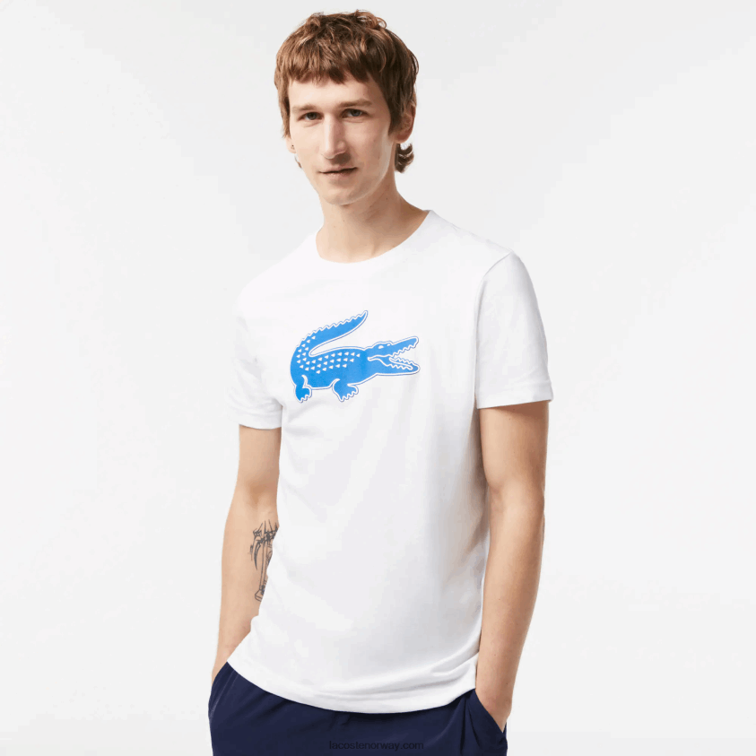 Lacoste sport t-skjorte i pustende jersey med 3d-print i krokodille 4J4X0T122 hvit blå evt menn
