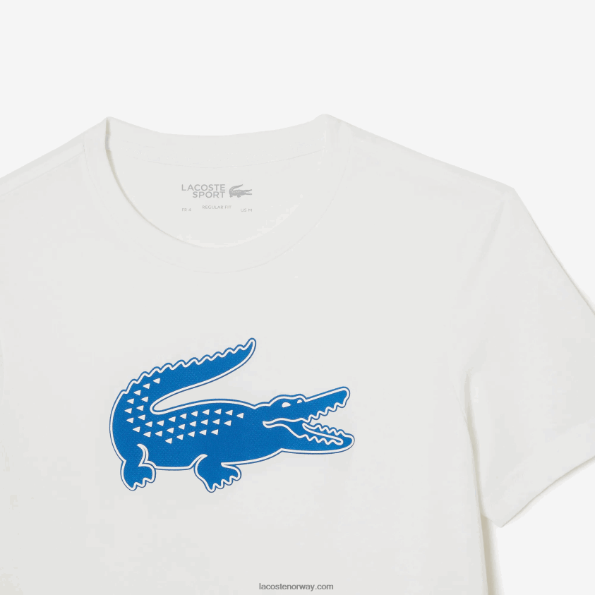 Lacoste sport t-skjorte i pustende jersey med 3d-print i krokodille 4J4X0T122 hvit blå evt menn