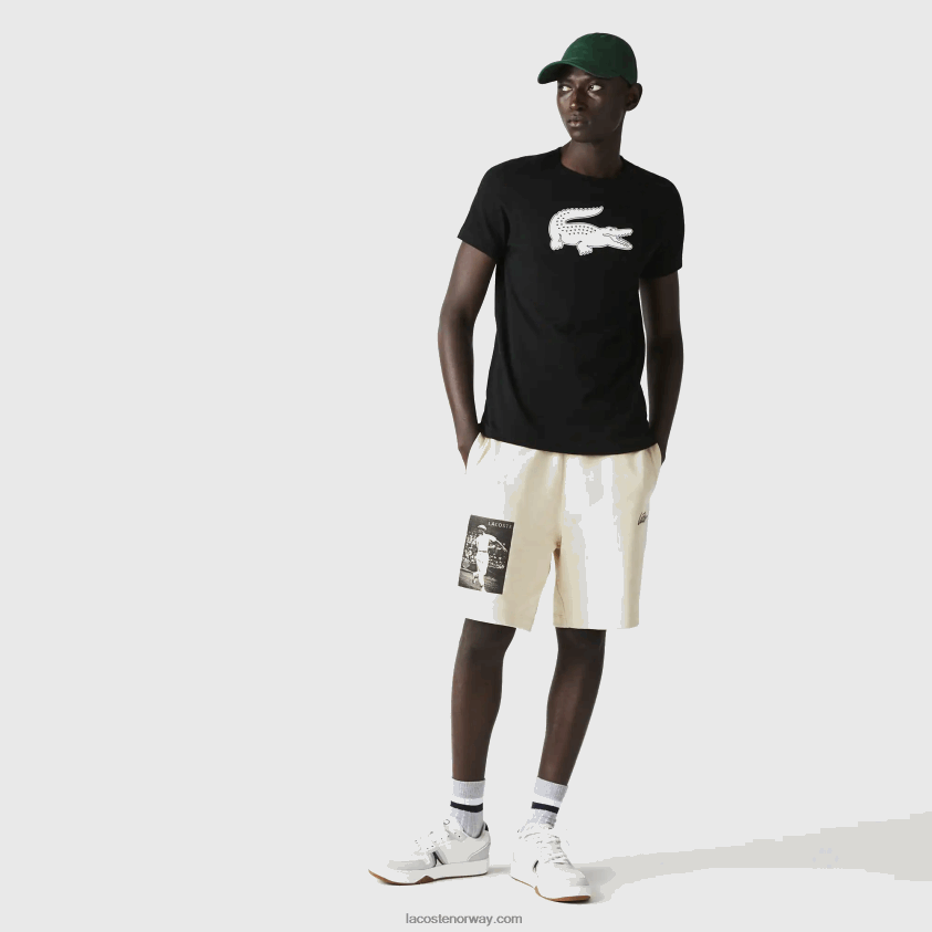 Lacoste sport t-skjorte i pustende jersey med 3d-print i krokodille 4J4X0T161 svart hvit 258 menn