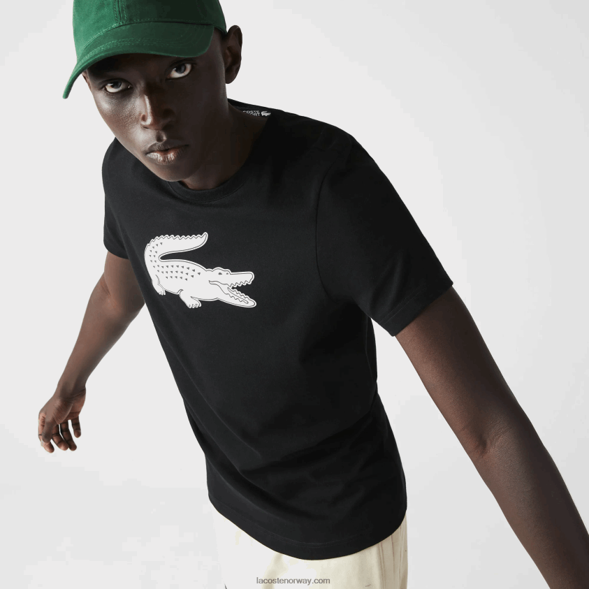 Lacoste sport t-skjorte i pustende jersey med 3d-print i krokodille 4J4X0T161 svart hvit 258 menn