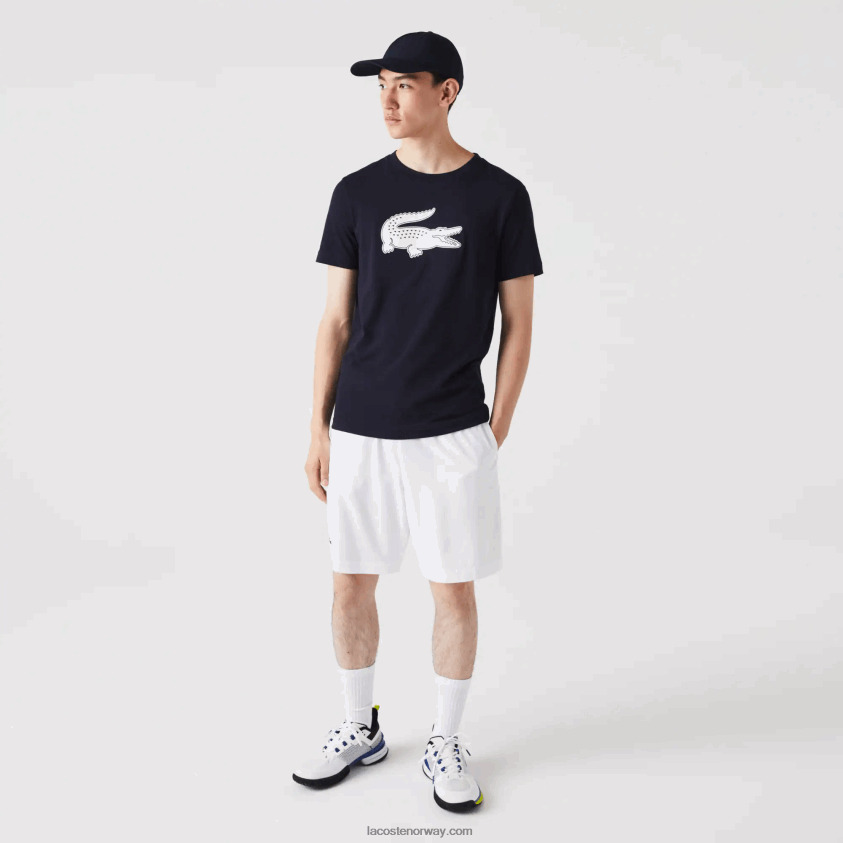 Lacoste sport t-skjorte i pustende jersey med 3d-print i krokodille 4J4X0T706 marineblå hvit 525 menn