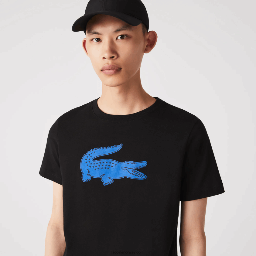 Lacoste sport t-skjorte i pustende jersey med 3d-print i krokodille 4J4X0T836 svart blå 985 menn