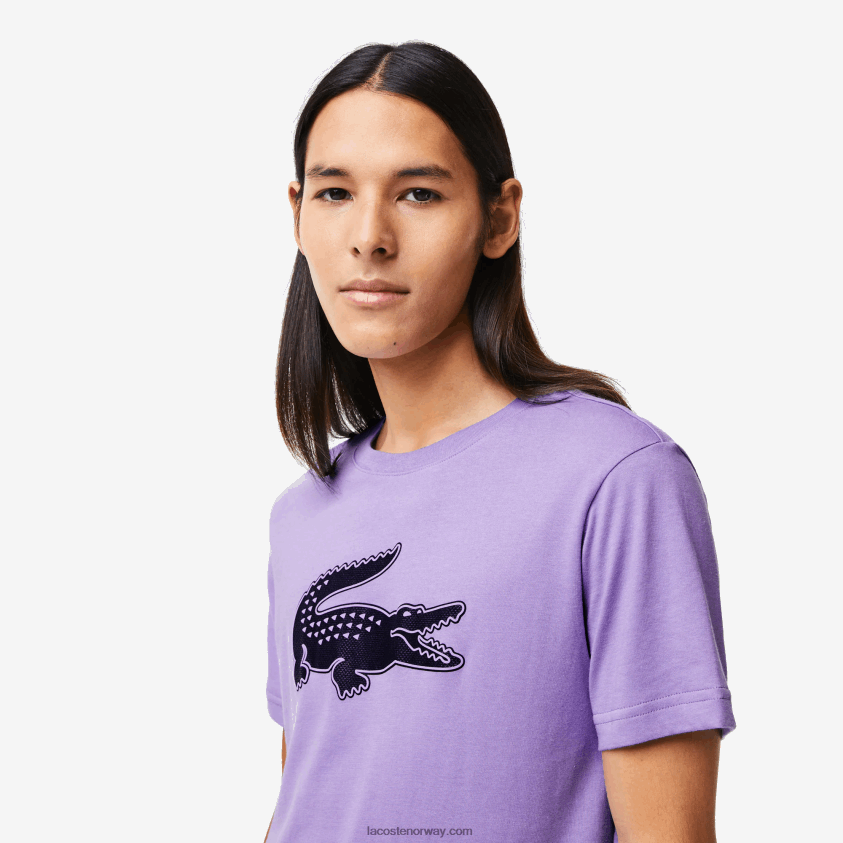 Lacoste sport t-skjorte i pustende jersey med 3d-print i krokodille 4J4X0T863 lilla marineblå w87 menn
