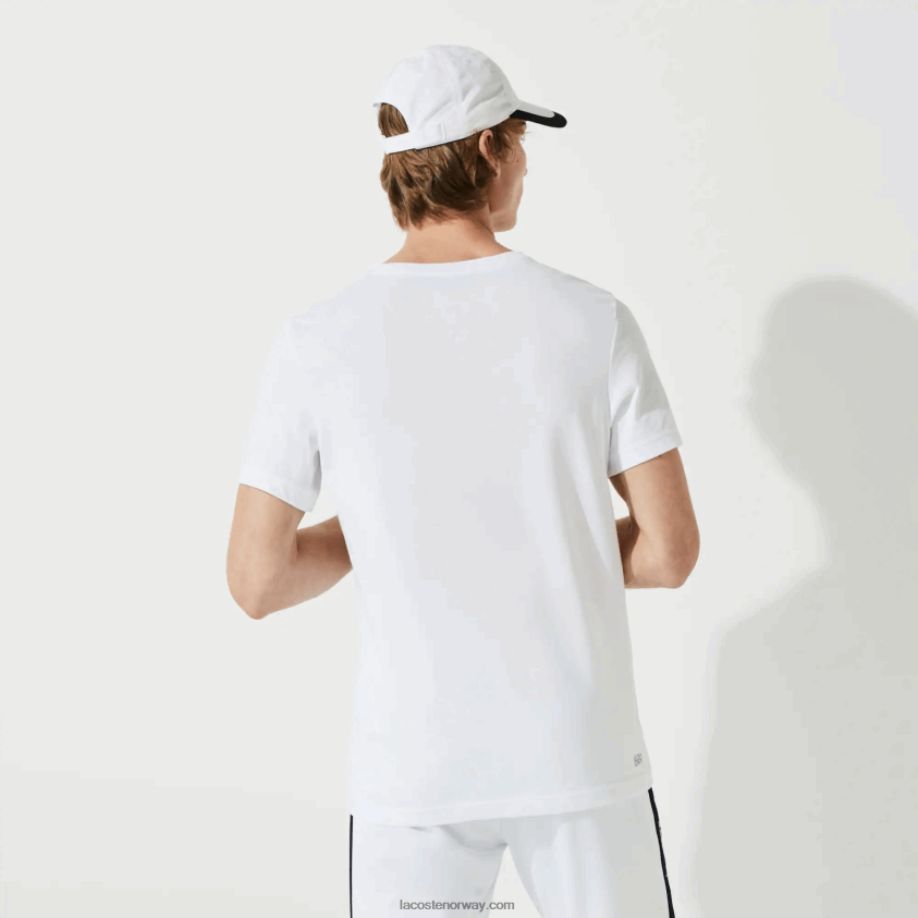 Lacoste sport t-skjorte i pustende jersey med 3d-print i krokodille 4J4X0T89 hvit marineblå 522 menn