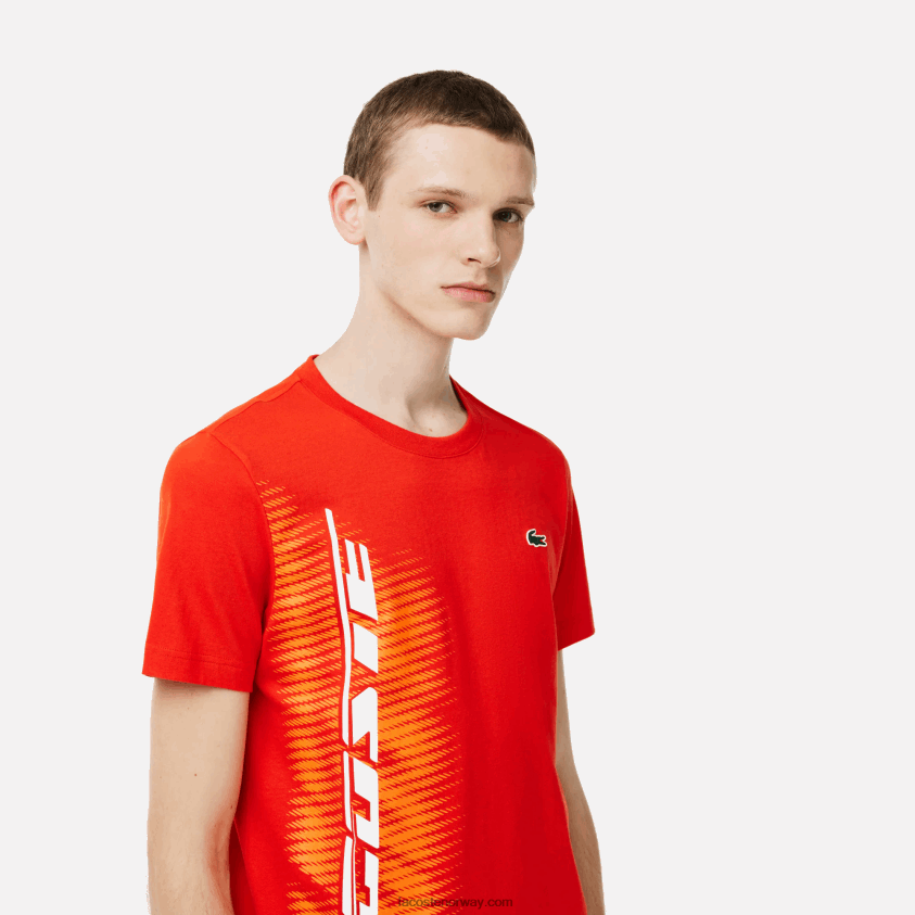 Lacoste sport t-skjorte med normal passform med kontrastmerke 4J4X0T222 rød s5h menn