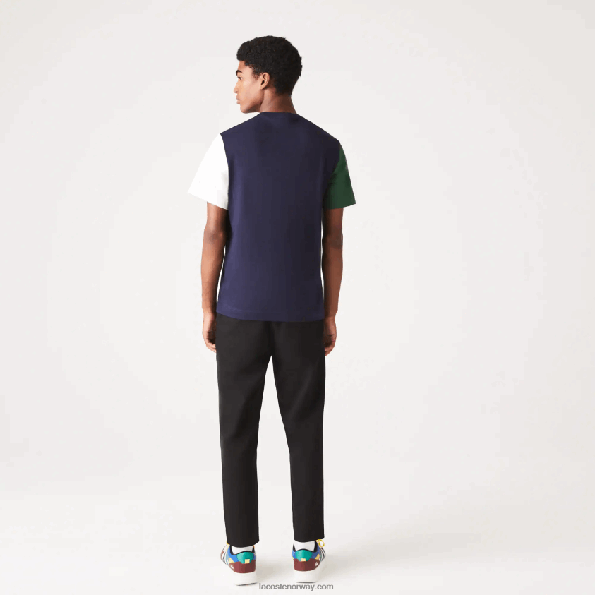 Lacoste t-skjorte i bomullsjersey i vanlig passform 4J4X0T814 marineblå grønn hvit yun menn
