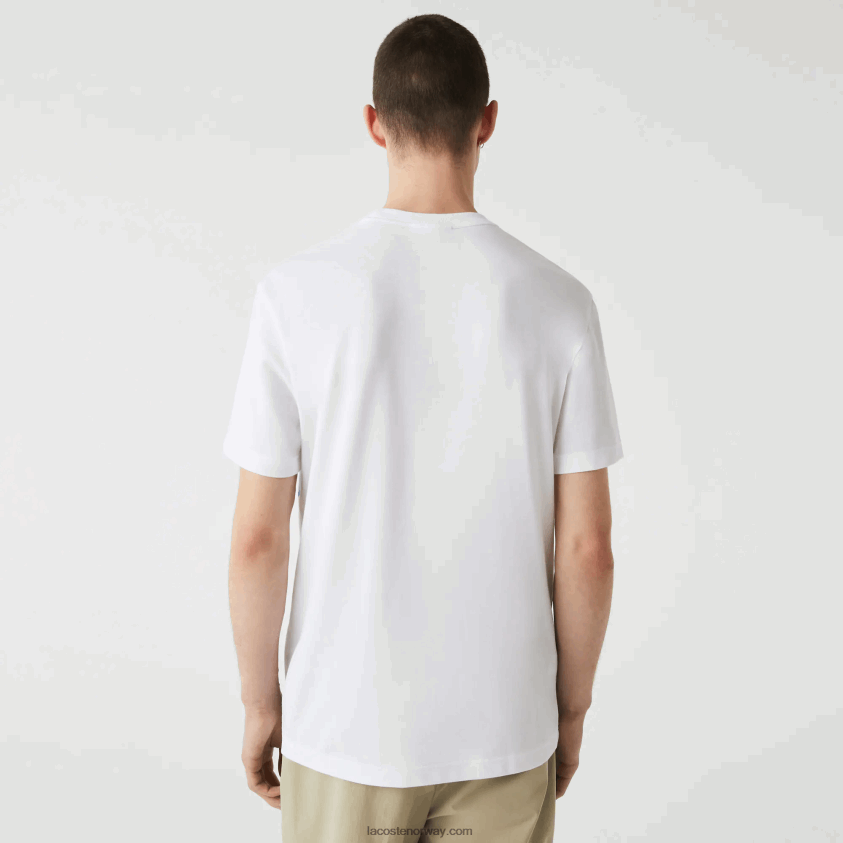 Lacoste t-skjorte i økologisk bomull i stretch med rund hals med krokodilletrykk 4J4X0T637 hvit 001 menn