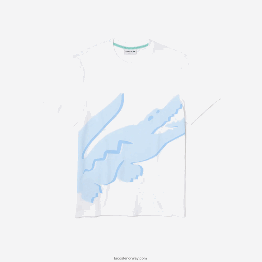 Lacoste t-skjorte i økologisk bomull i stretch med rund hals med krokodilletrykk 4J4X0T637 hvit 001 menn