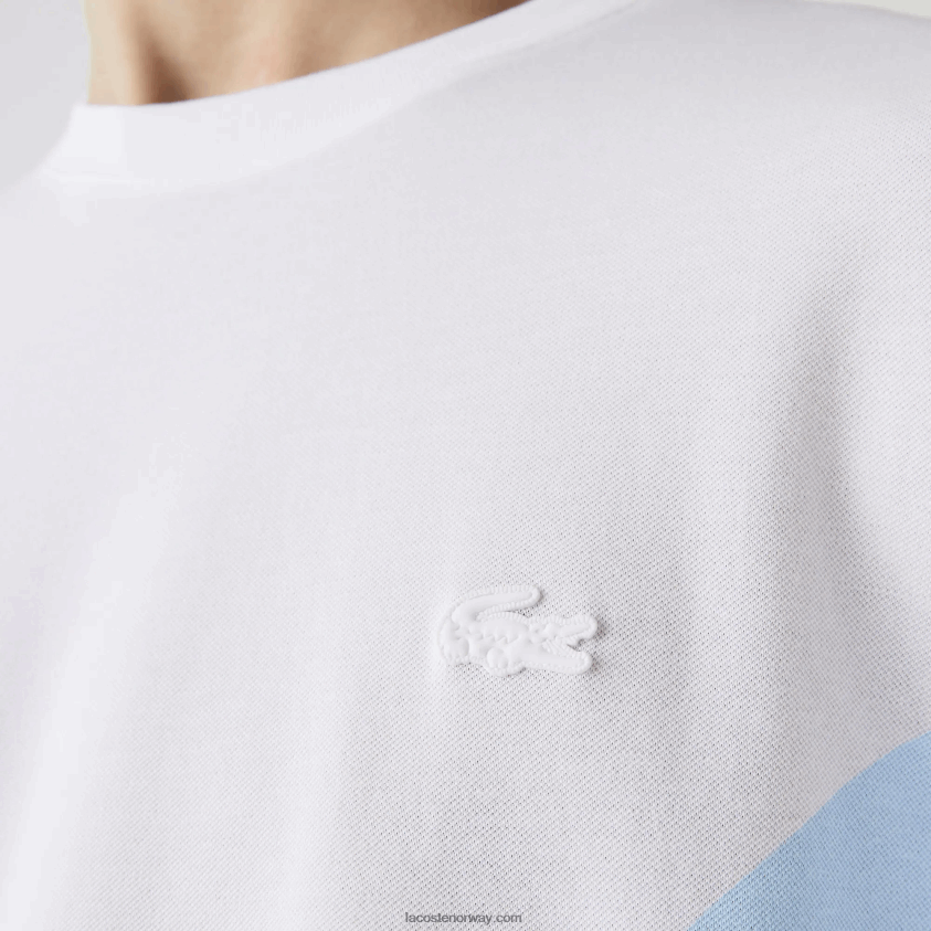 Lacoste t-skjorte i økologisk bomull i stretch med rund hals med krokodilletrykk 4J4X0T637 hvit 001 menn