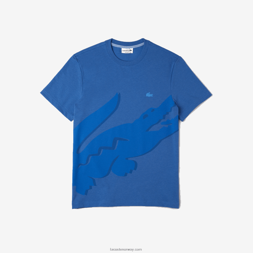Lacoste t-skjorte i økologisk bomull i stretch med rund hals med krokodilletrykk 4J4X0T639 blå kine hg3 menn