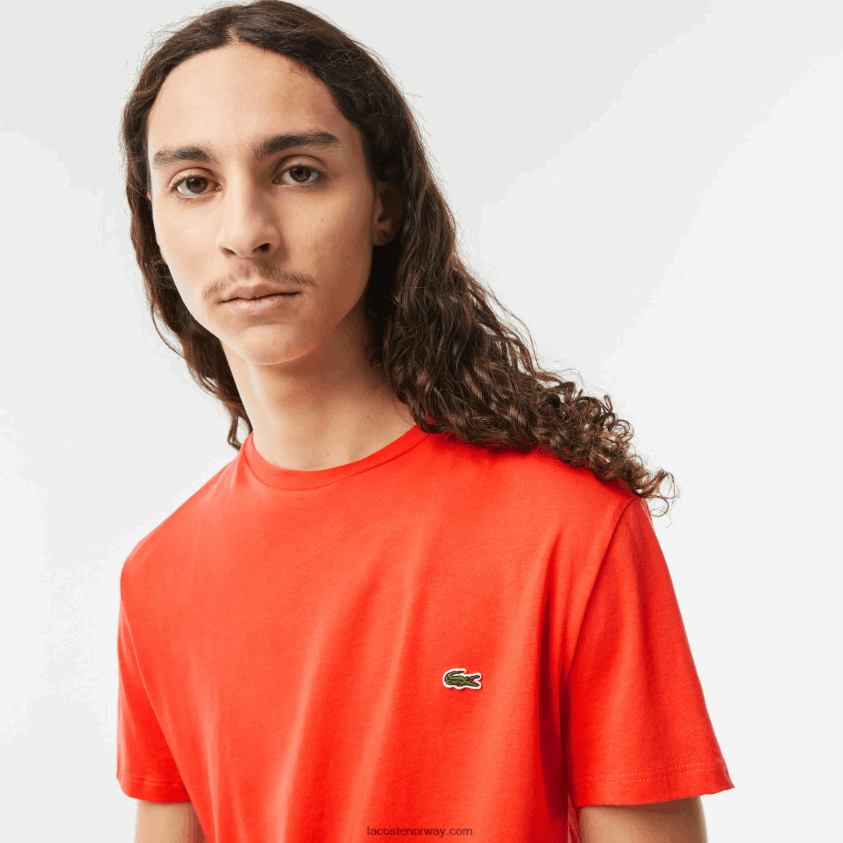 Lacoste t-skjorte i pima bomullsjersey med rund hals 4J4X0T130 oransje 02k menn
