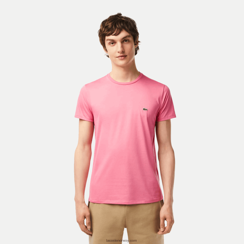 Lacoste t-skjorte i pima bomullsjersey med rund hals 4J4X0T54 rosa 2r3 menn