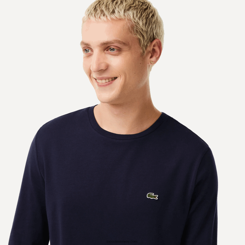 Lacoste t-skjorte i pima bomullsjersey med rund hals 4J4X0T688 marineblå 166 menn