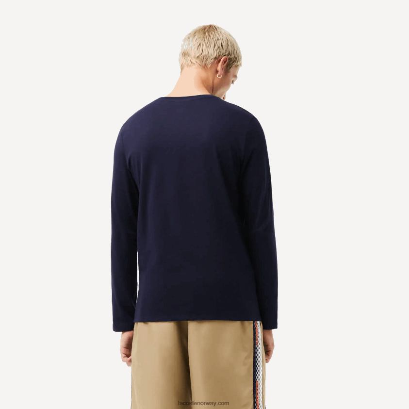 Lacoste t-skjorte i pima bomullsjersey med rund hals 4J4X0T688 marineblå 166 menn